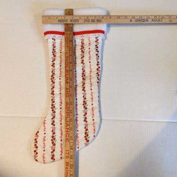 Lanz of Salzburg Christmas Stocking White Red Strawberries Flannel Fleece Vtg - Picture 6 of 6